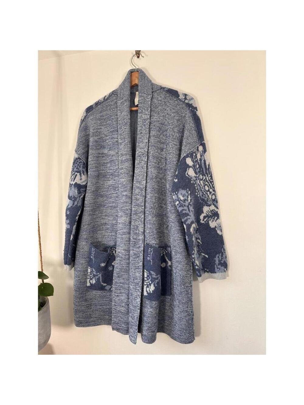 Pilcro Anthropologie Mona Knit XS/S Blue Shawl Collar Cardigan Duster - Picture 4 of 11